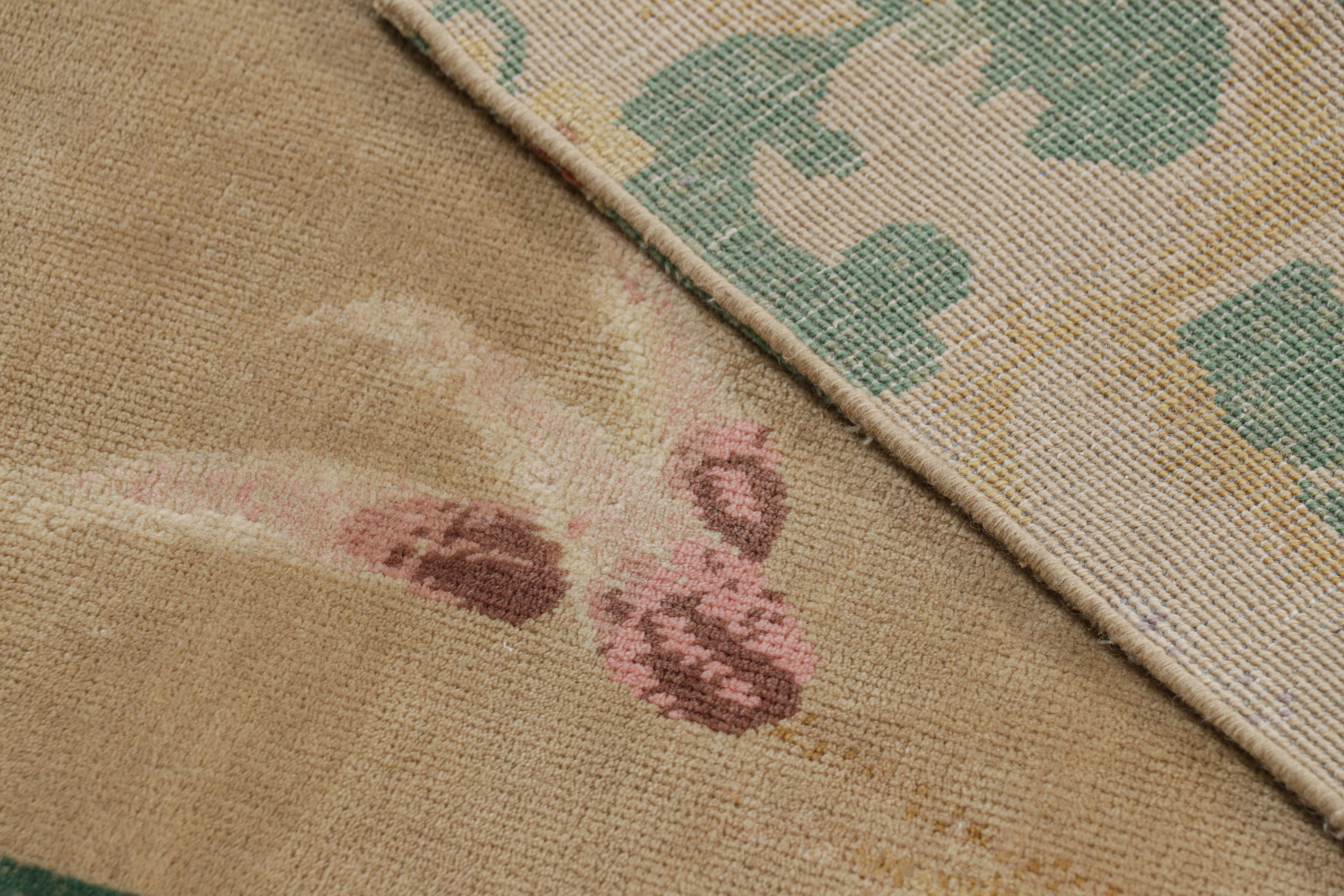 Rug & Kilim’s Chinese Art Deco Style Runner in Beige-Brown With Colorful Florals For Sale 1