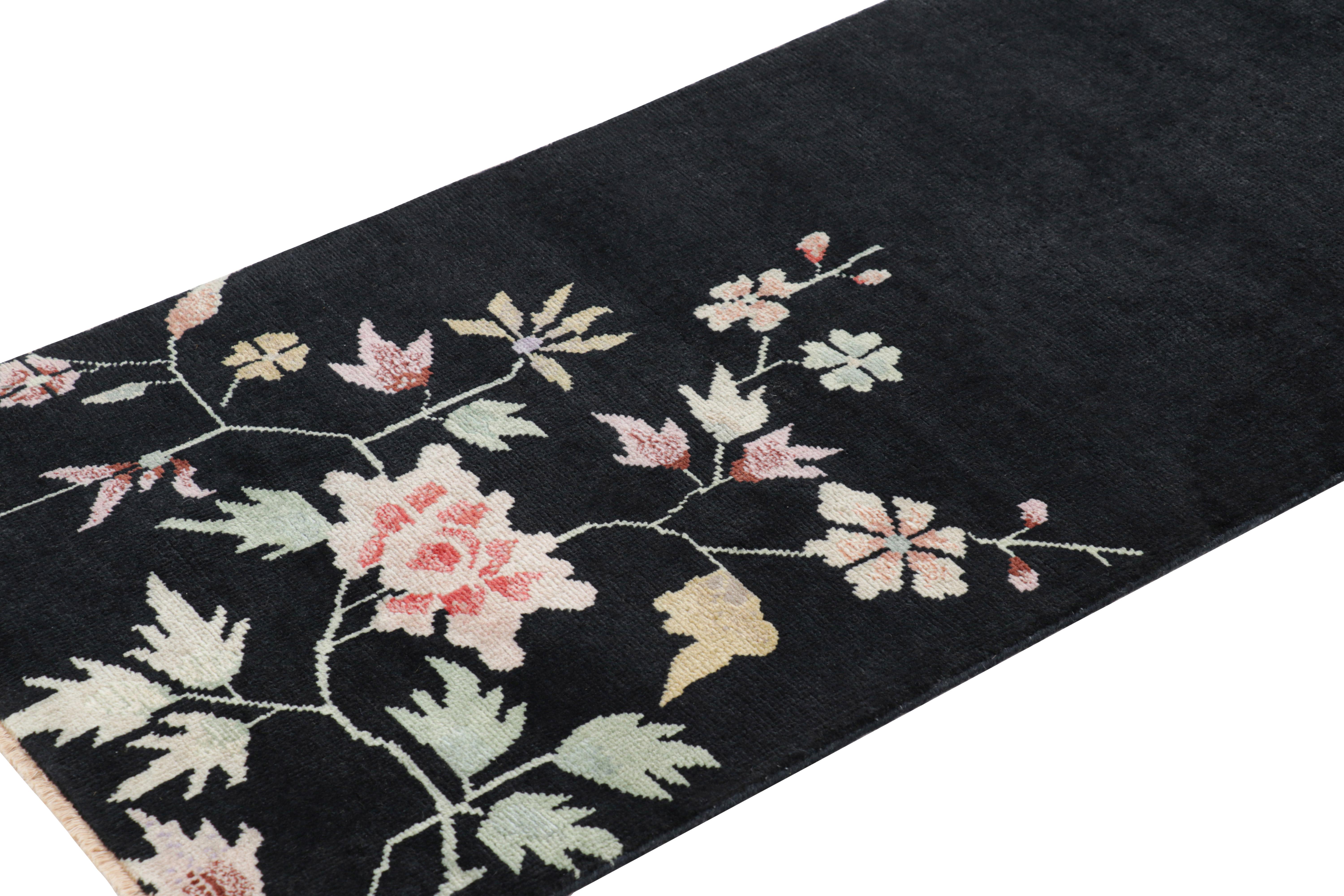 Hand-knotted in wool, this 2x8 runner rug by Rug & Kilim is a new addition to their Chinese Art Deco rug line. 

On the Design: 

Admirers of the craft will appreciate a subtle refinement in the texture, detail, and adaptation of this look in a