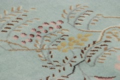 Rug & Kilim’s Chinese Art Deco Style Runner Rug, Bright Blue with Floral Pattern