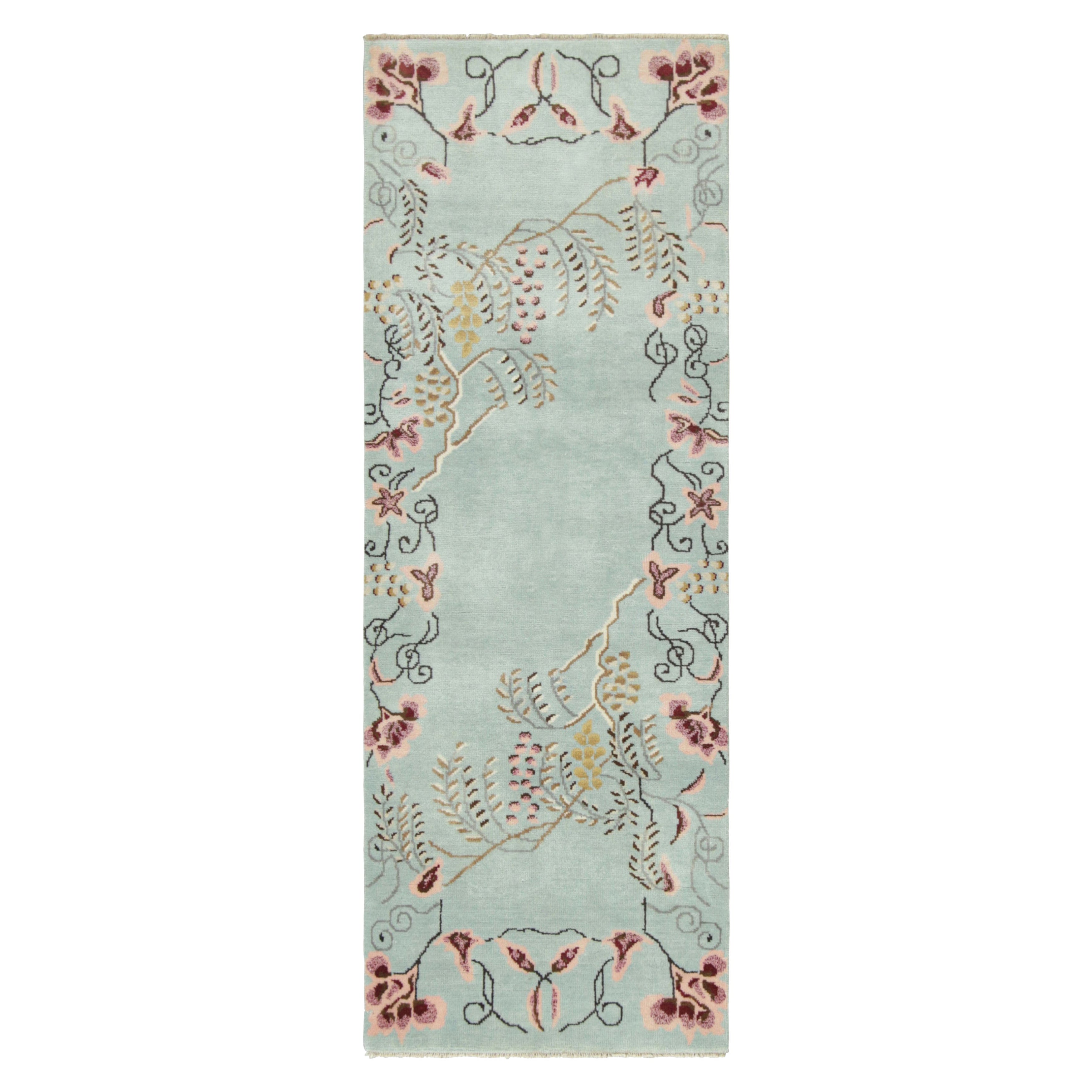Rug 
Kilims chinesischer Läufer im Art Deco Stil, hellblau mit Blumenmuster