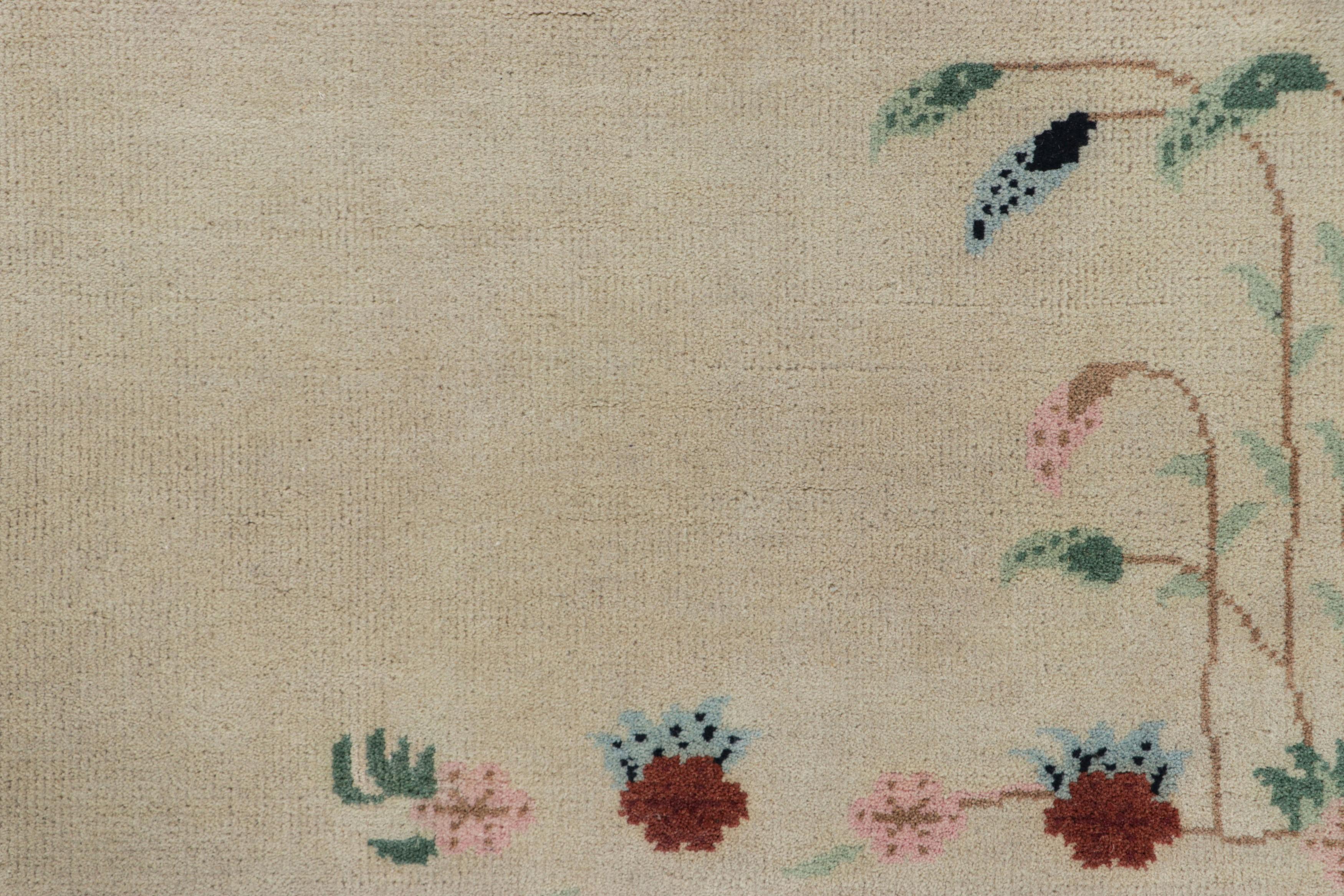 Alfombra china estilo Art Déco Rug & Kilim, blanco crema con estampado floral Art Decó en venta