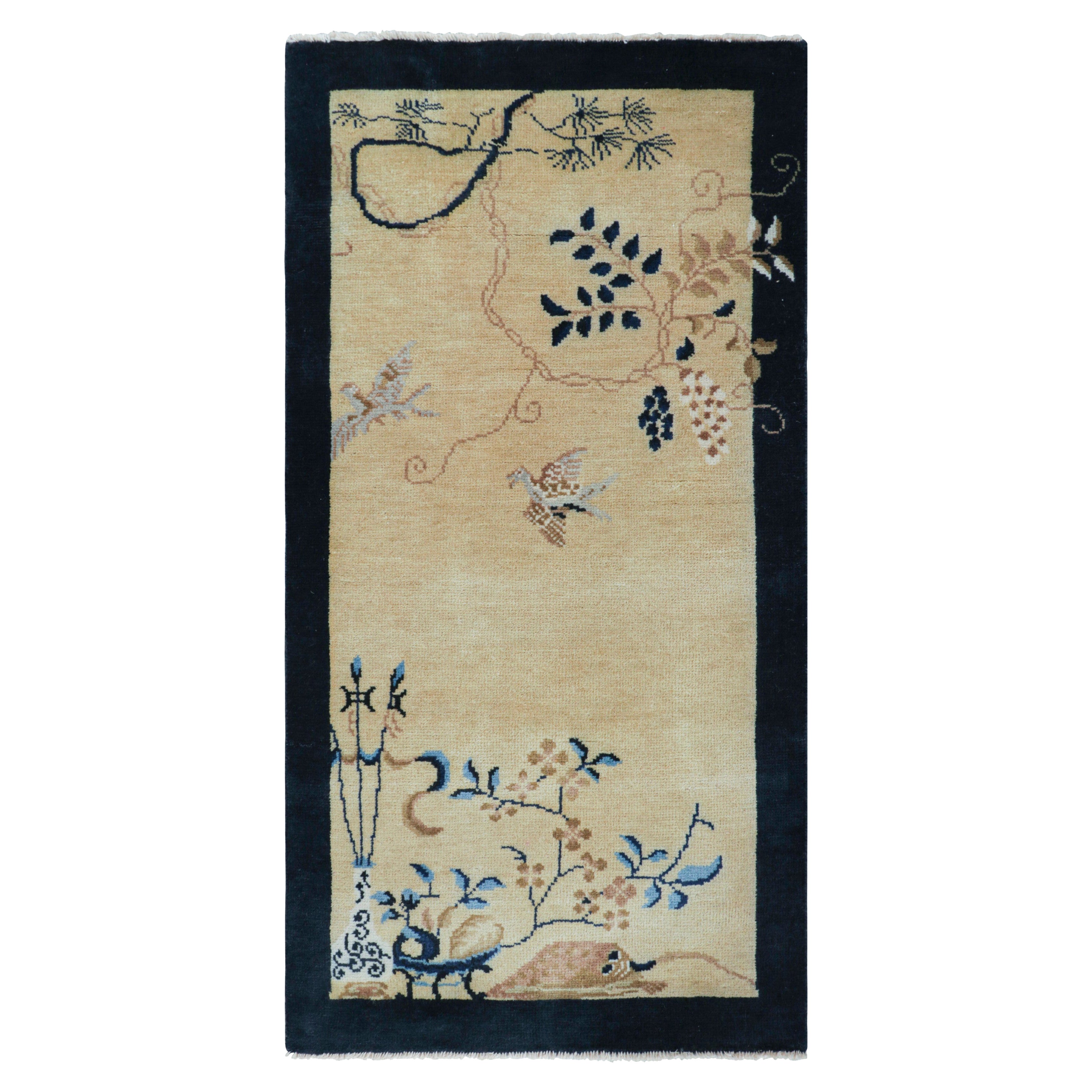 Rug
Kilim’s Chinese Art Deco Style Runner Rug, Floral Patterns on Cream White