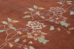 Rug & Kilim’s Chinese Art Deco Style Runner Rug in Brown with Floral Patterns