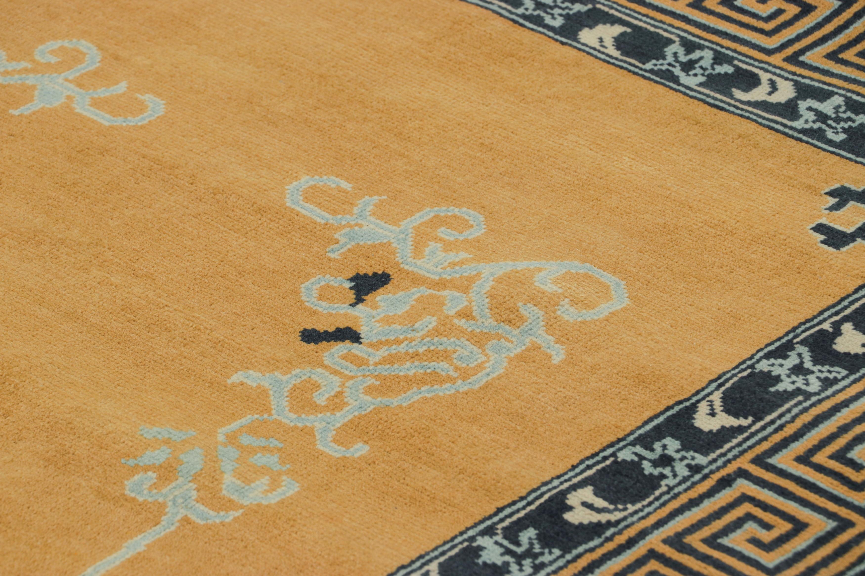 Made with hand-knotted wool, this 4x6 contemporary runner rug exemplifies the refined minimalist aesthetic that characterized Shanghai's premier workshops during the early 20th century. 

On the Design: 

This contemporary Chinese art deco rug