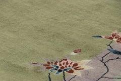 Rug & Kilim’s Chinese Art Deco Style Runner Rug in Green with Floral Patterns
