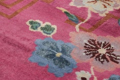 Rug & Kilim’s Chinese Art Deco Style Runner Rug in Pink with Floral Patterns