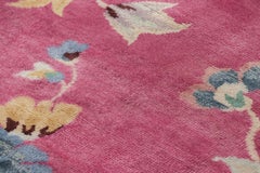 Rug & Kilim’s Chinese Art Deco Style Runner Rug in Pink with Floral Patterns