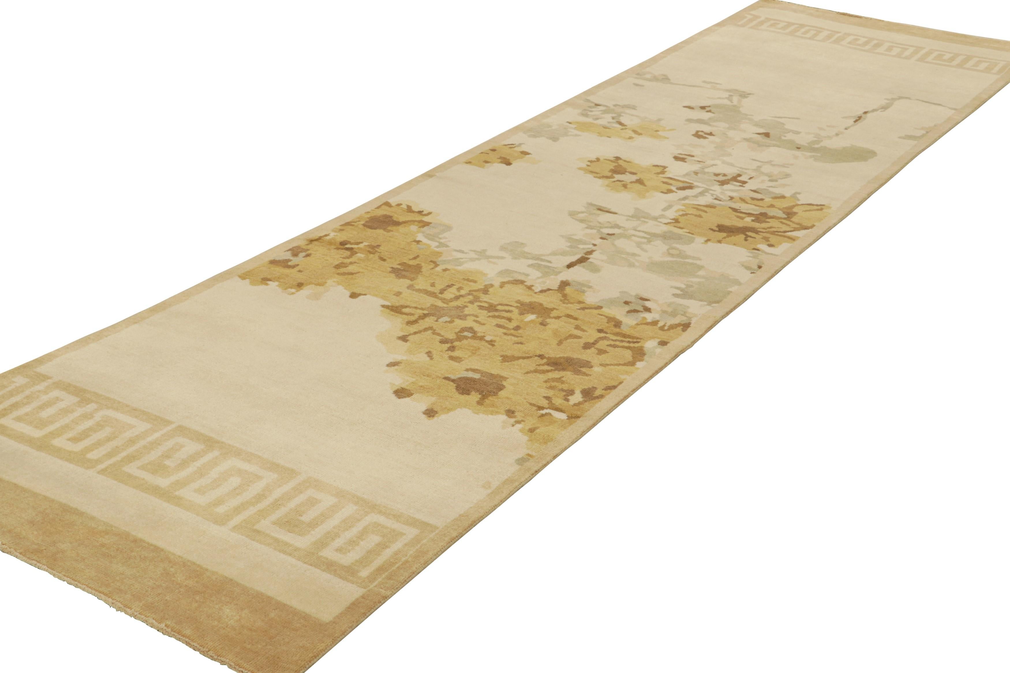 Hand-Knotted Rug & Kilim’s Chinese Art Deco Style Runner Rug with Floral Patterns “Komorebi” For Sale