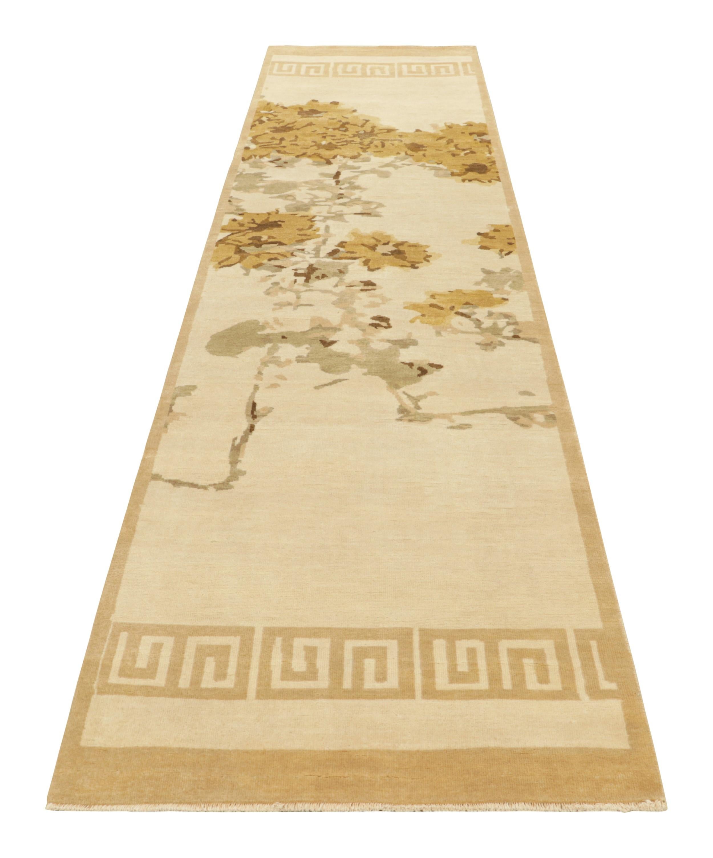 Rug & Kilim’s Chinese Art Deco Style Runner Rug with Floral Patterns “Komorebi” In New Condition For Sale In Long Island City, NY