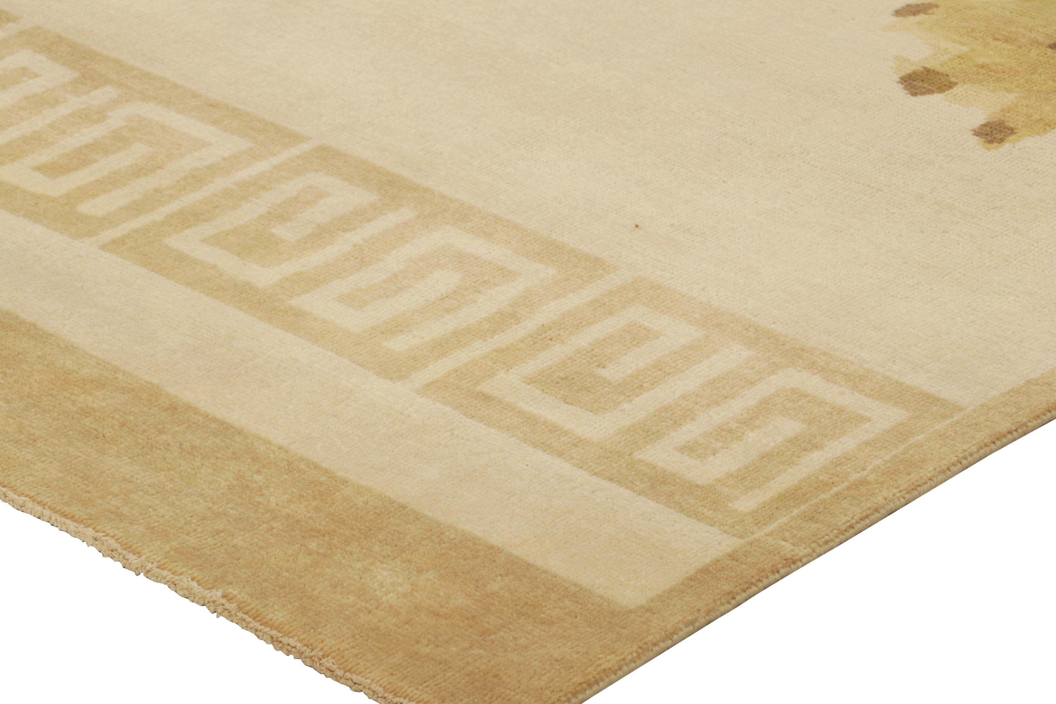 Contemporary Rug & Kilim’s Chinese Art Deco Style Runner Rug with Floral Patterns “Komorebi” For Sale
