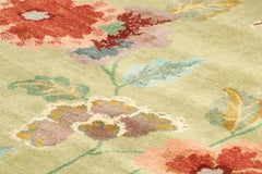 Rug & Kilim’s Chinese Art Deco Style Square Rug in Green with Floral Patterns