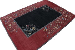 Rug & Kilim’s Chinese Deco style rug in Black and Red with Colorful Florals