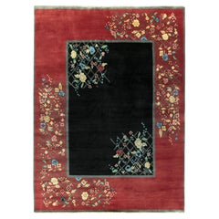 Rug & Kilim’s Chinese Deco Style Rug in Black and Red with Colorful Florals