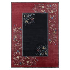 Chinesischer Teppich im Deko-Stil von Teppich &amp; Kilims in Schwarz und Rot mit bunten Blumenmustern