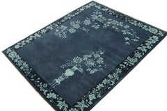 Chinese Deco Style Rug in Blue Floral Patterns by Rug & Kilim