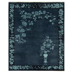 Rug & Kilim’s Chinese Deco Style Rug in Blue Floral Patterns