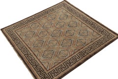 Rug & Kilim’s Chinese Dynastic Style Square Rug in Beige-Brown and Blue Patterns