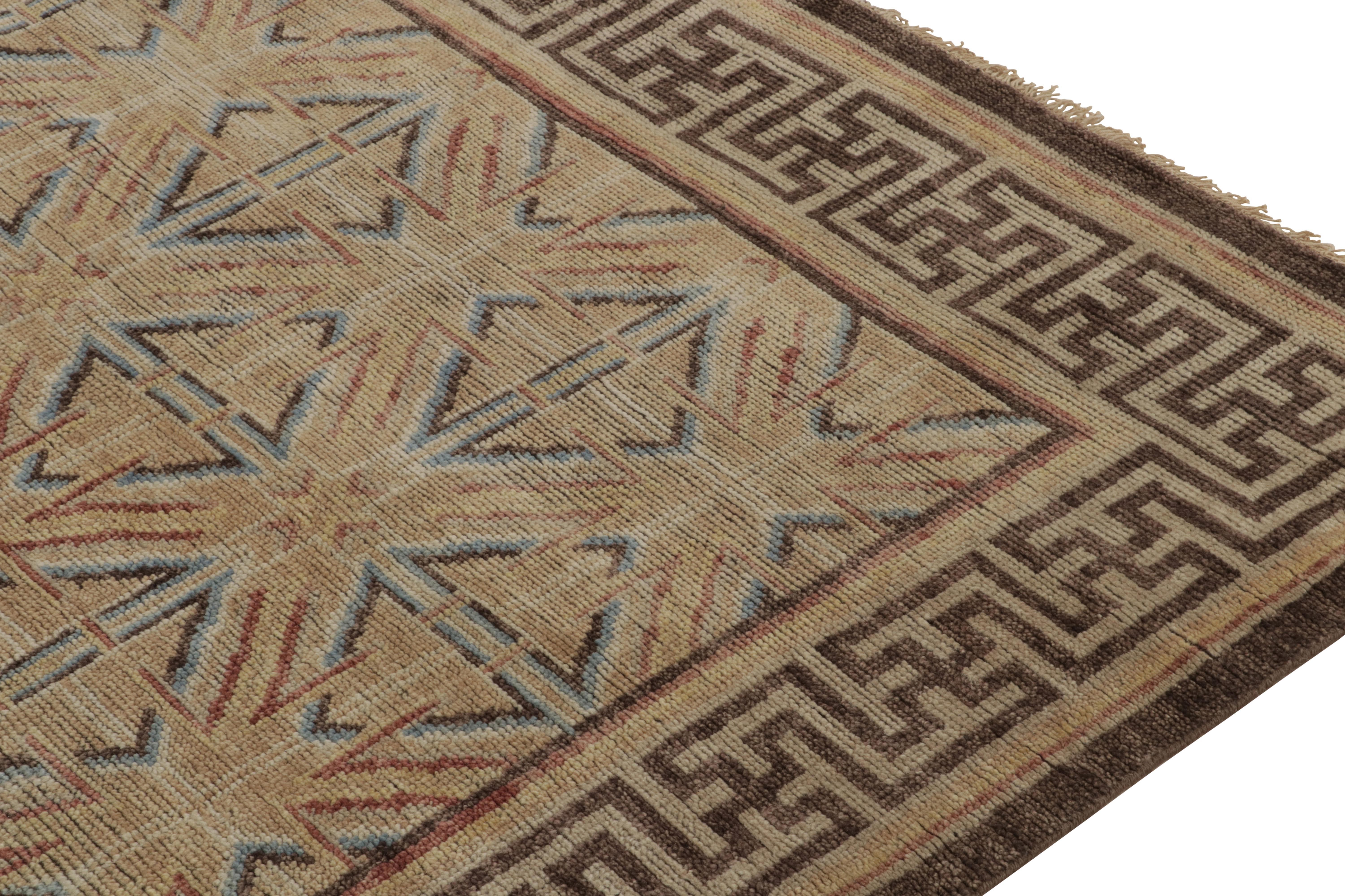 Rug & Kilim’s Chinese Dynastic Style Square Rug in Beige-Brown and Blue Patterns In New Condition For Sale In Long Island City, NY