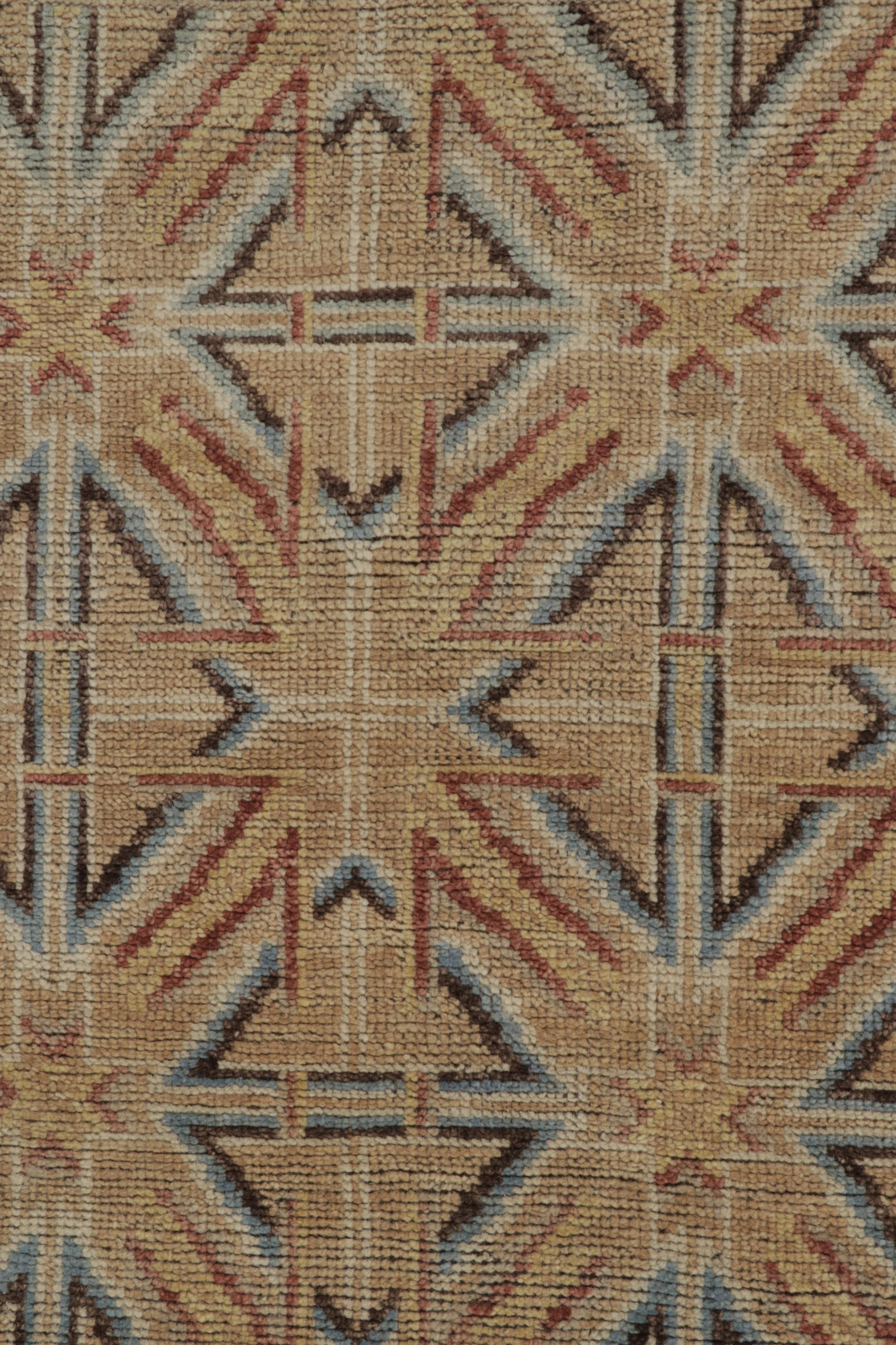 Contemporary Rug & Kilim’s Chinese Dynastic Style Square Rug in Beige-Brown and Blue Patterns For Sale