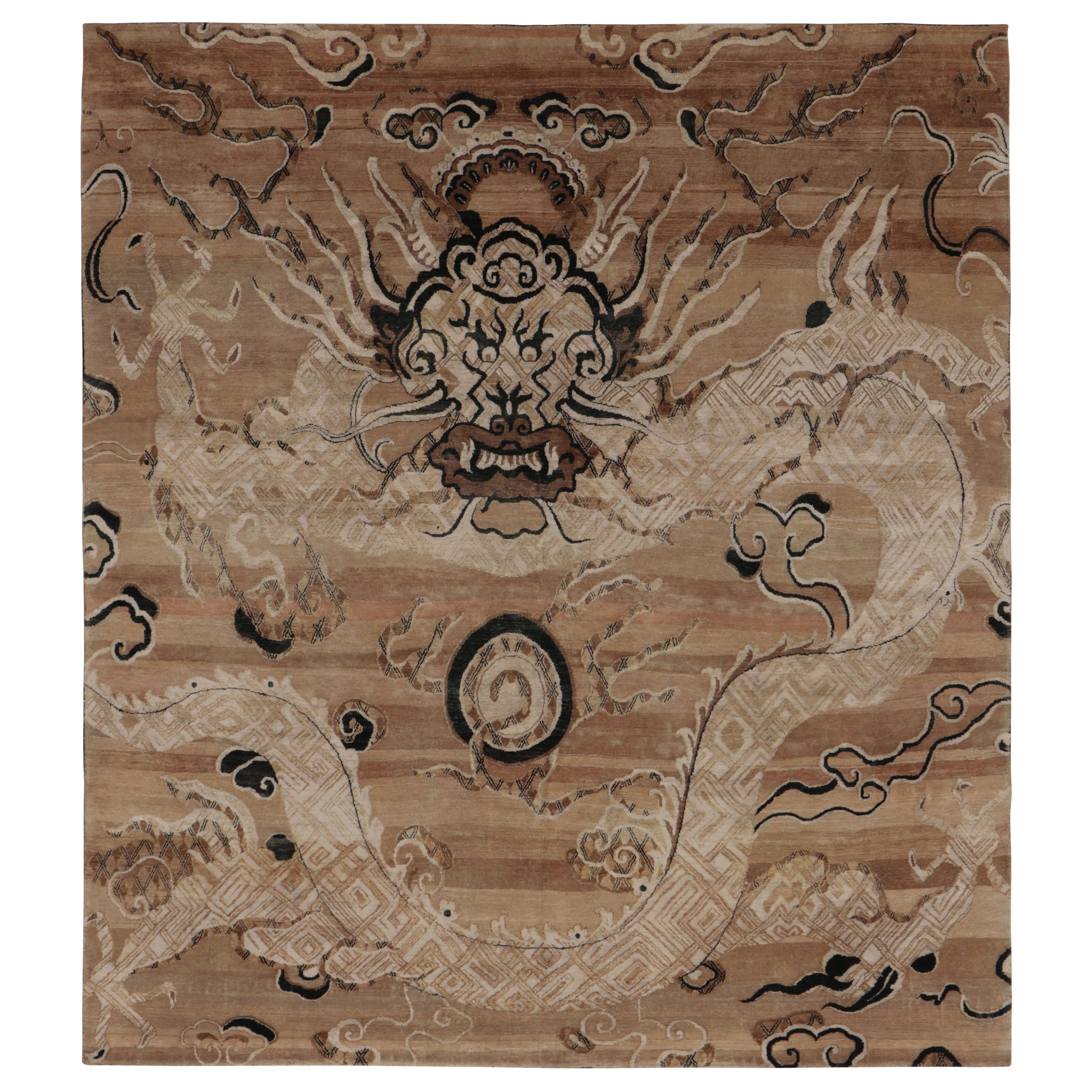 Rug 
Kilim’s Chinese Inspired Dragon Rug, Pictorial in Sand and Earth Tones For Sale