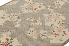 Rug & Kilim’s Chinese Style Art Deco Rug in Beige with Colorful Florals
