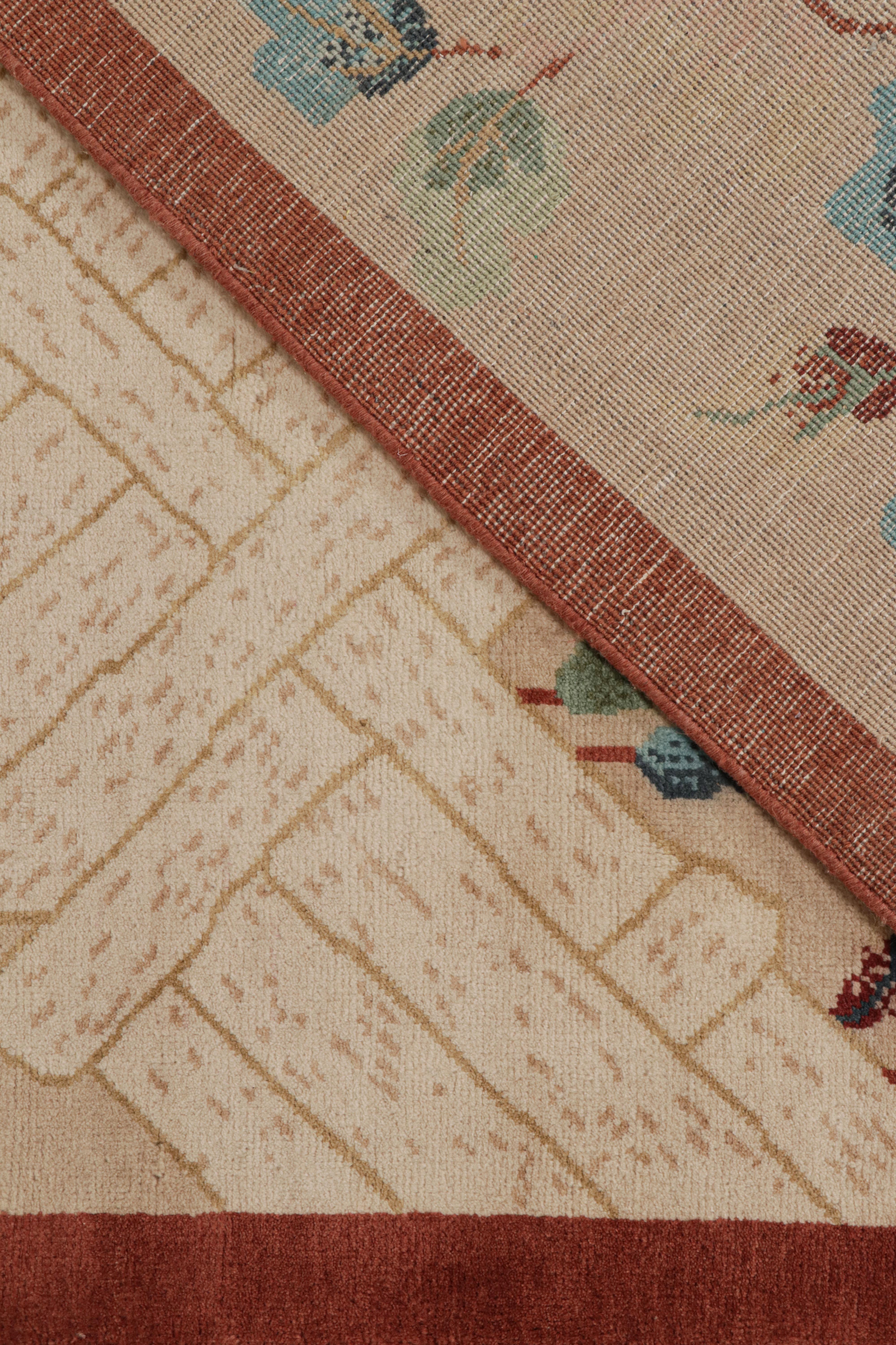 Wool Rug & Kilim’s Chinese Style Art Deco rug in Beige with Colorful Florals For Sale