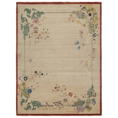Alfombra Art Decó de estilo chino de Rug & Kilim en beige con flores de colores