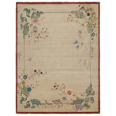 Rug & Kilim’s Chinese Style Art Deco rug in Beige with Colorful Florals