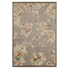 Rug & Kilim’s Chinese Style Art Deco Rug in Beige with Colorful Florals