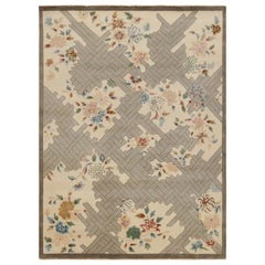 Rug & Kilim’s Chinese Style Art Deco Rug in Beige with Colorful Florals