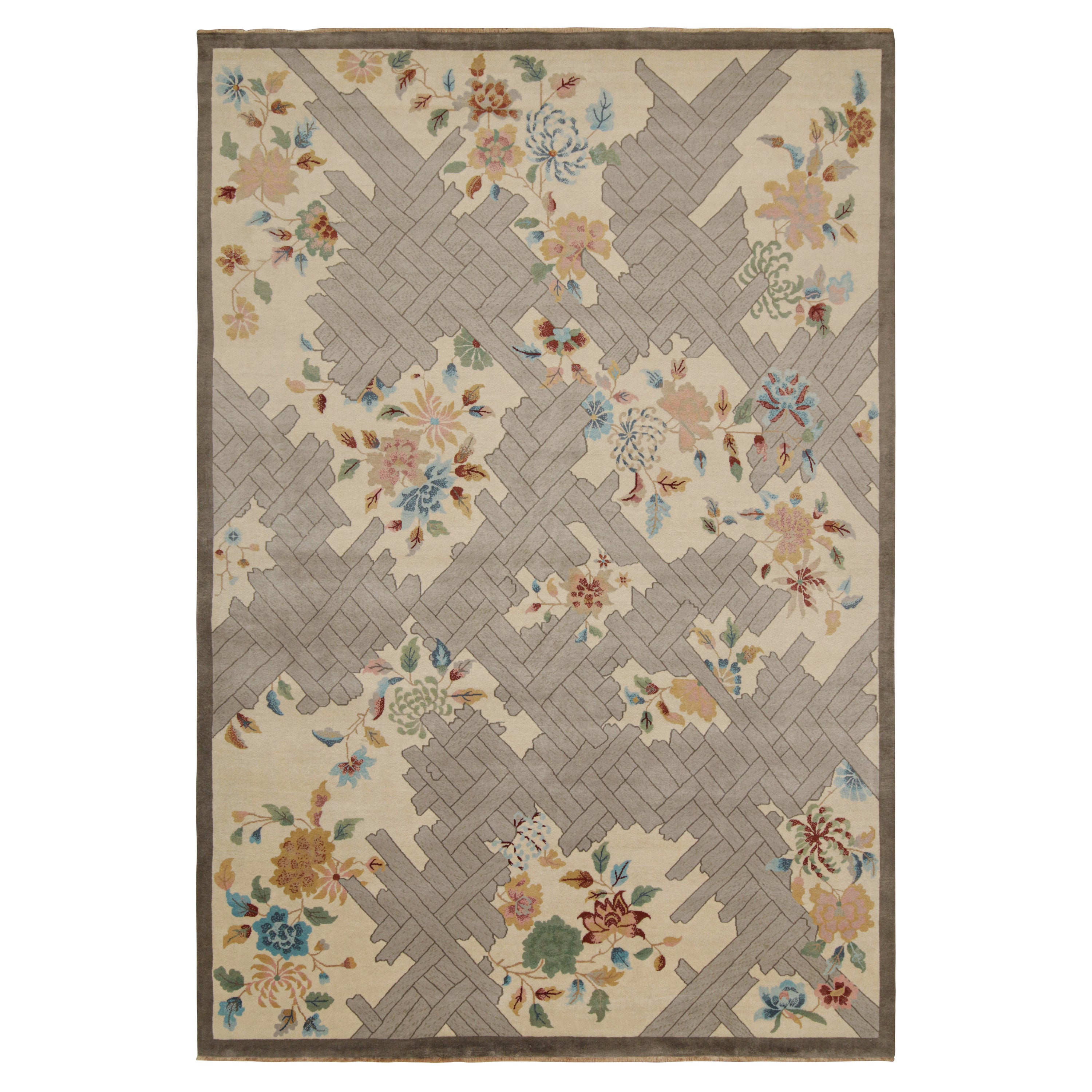 Alfombra Art Decó de estilo chino de Rug 
Kilim en beige con flores de colores en venta