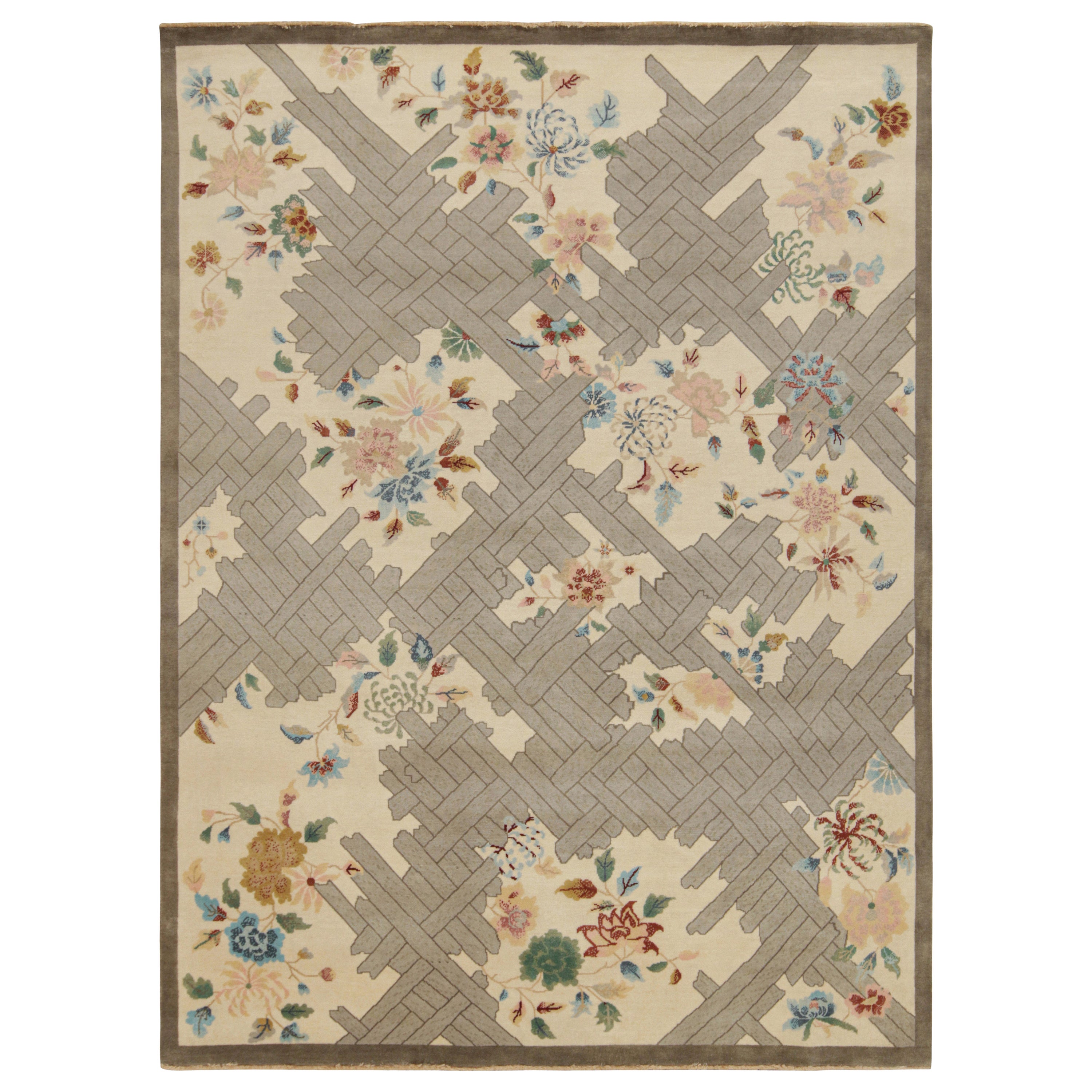 Rug 
Kilim’s Chinese Style Art Deco Rug in Beige with Colorful Florals