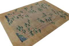 Rug & Kilim’s Chinese Style Art Deco Rug in Beige with Green and Blue Florals