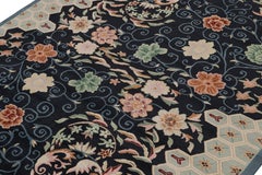 Rug & Kilim’s Chinese Style Art Deco rug in Blue with Colorful Florals