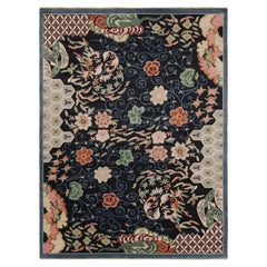Rug & Kilim’s Chinese Style Art Deco rug in Blue with Colorful Florals