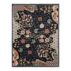 Rug & Kilim’s Chinese Style Art Deco rug in Blue with Colorful Florals