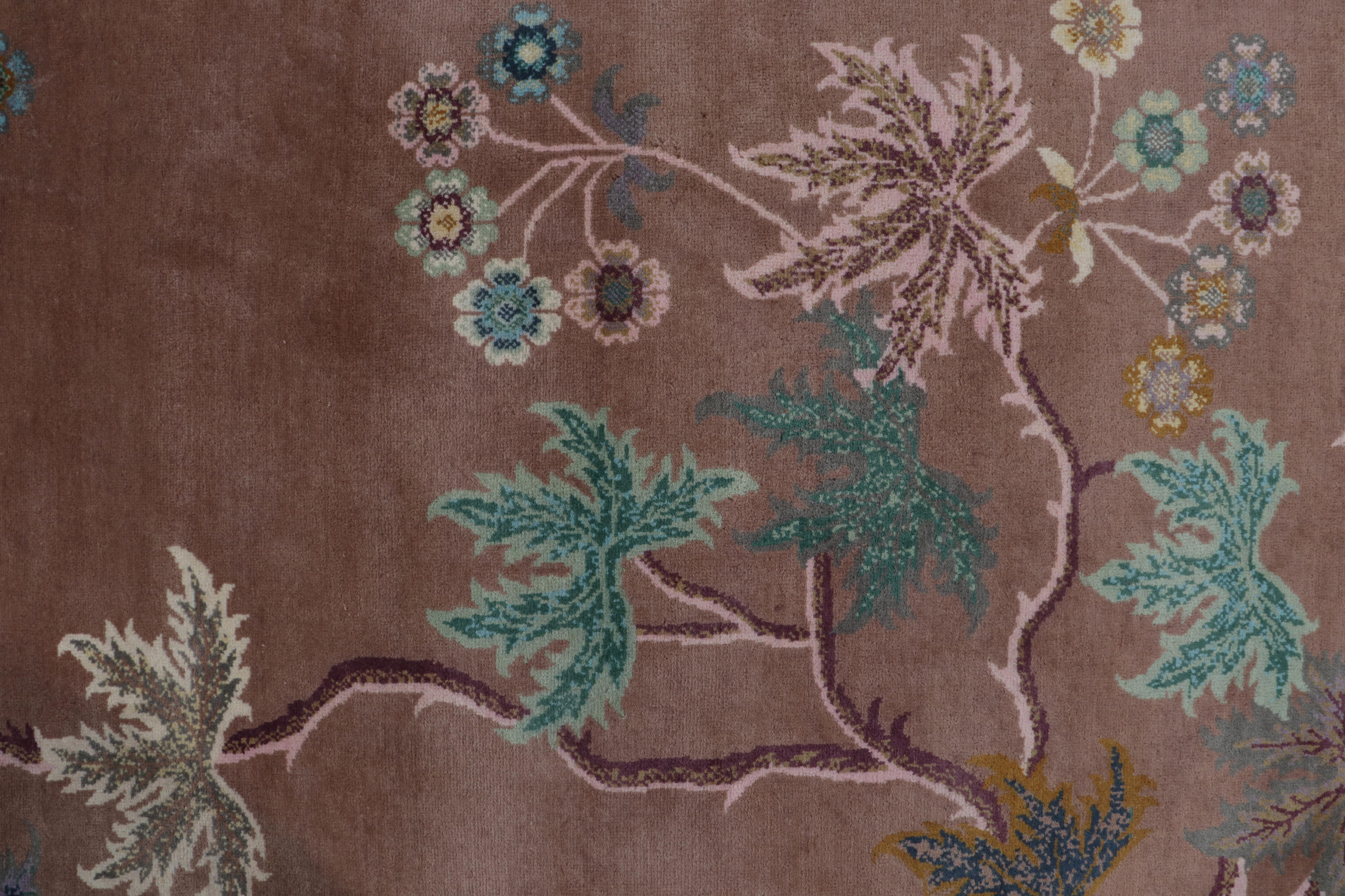 Rug & Kilim's Chinese Style Art Deco Rug in Brown, Bordeaux & Blue Florals Neuf - En vente à Long Island City, NY