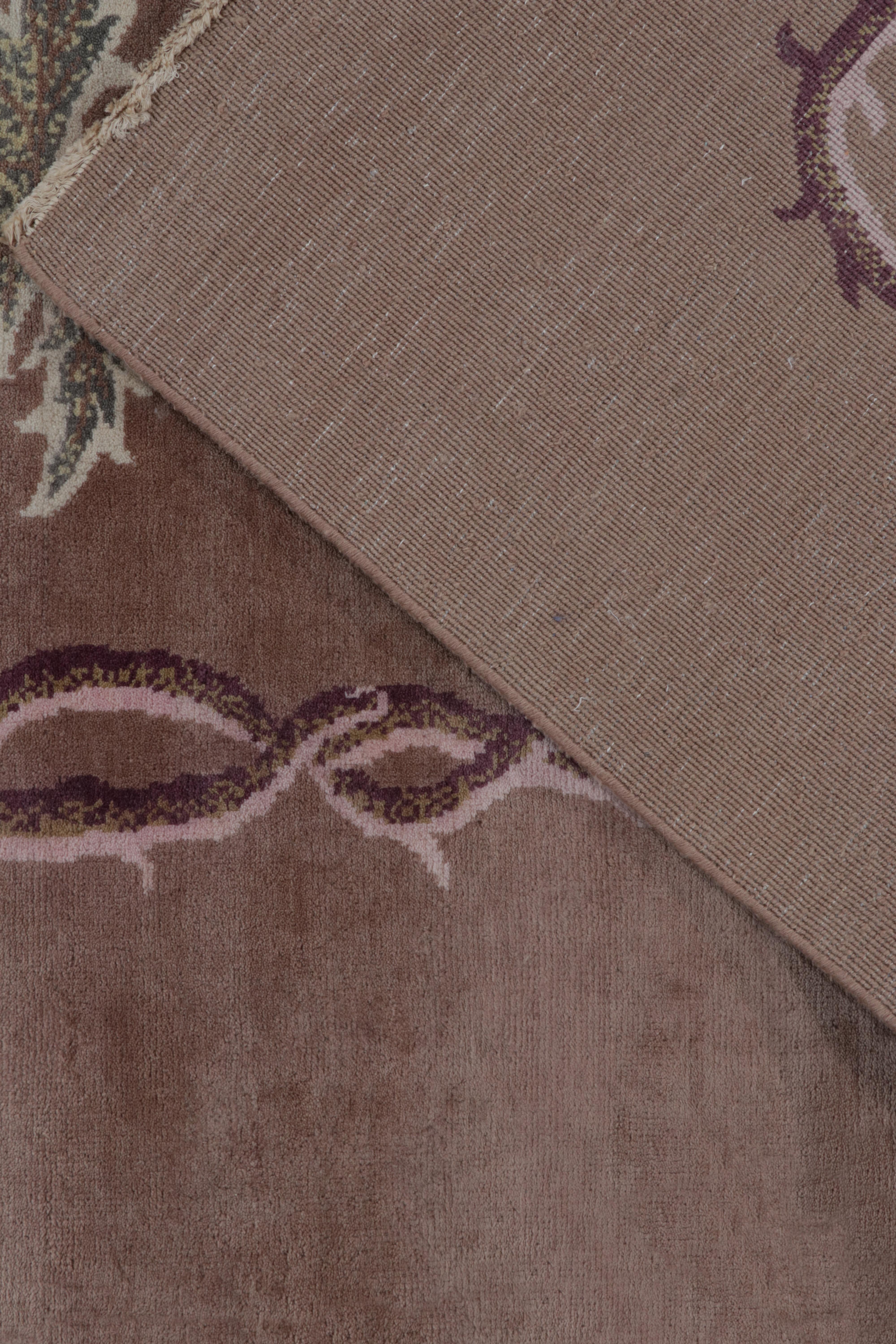 XXIe siècle et contemporain Rug & Kilim's Chinese Style Art Deco Rug in Brown, Bordeaux & Blue Florals en vente