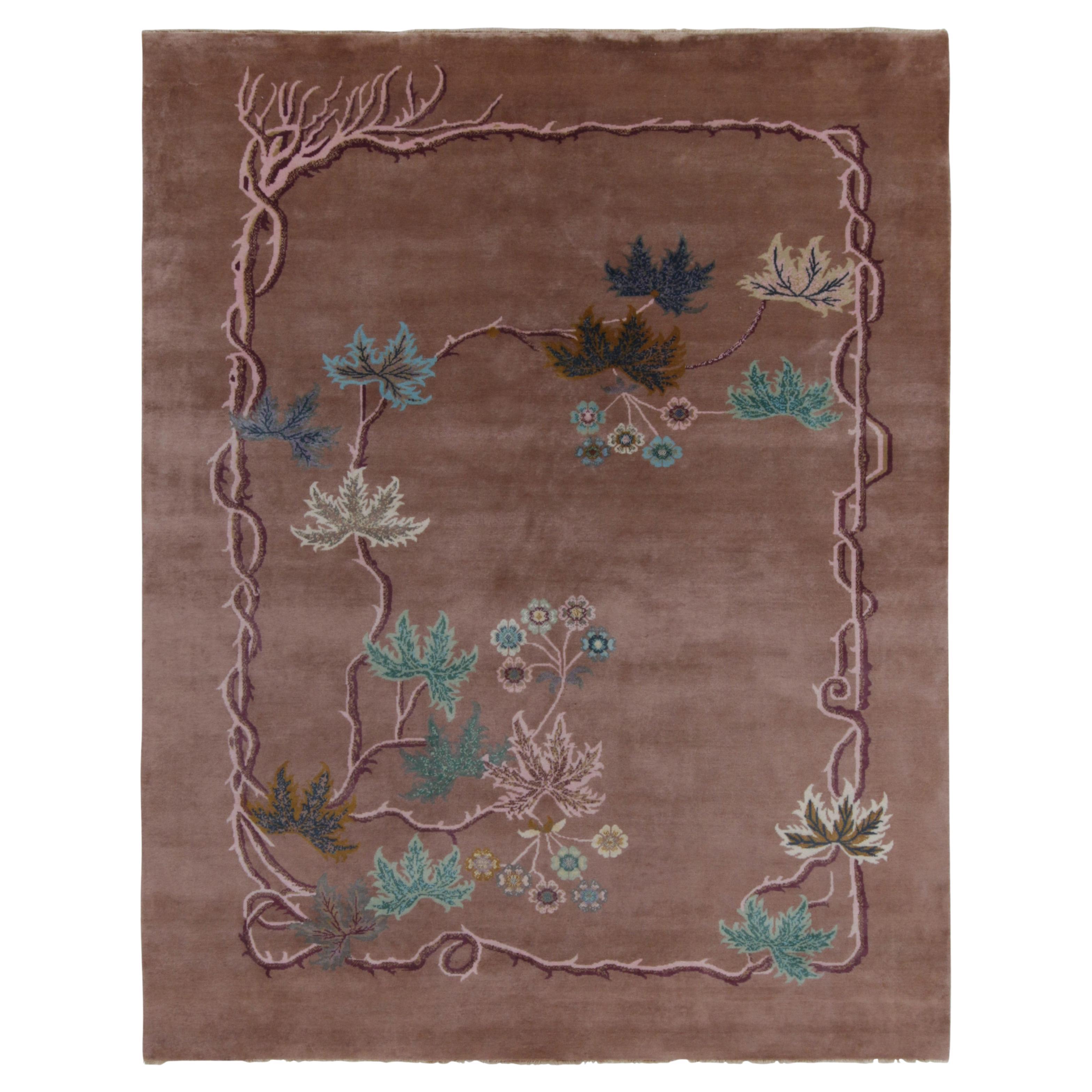 Rug 
Kilim
s Chinese Style Art Deco Rug in Brown, Bordeaux 
Blue Florals en vente