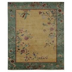 Rug & Kilim’s Chinese Style Art Deco Rug in Gold with Multicolor Floral Patterns