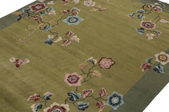 Rug & Kilim’s Chinese Style Art Deco rug in Green with Colorful Florals