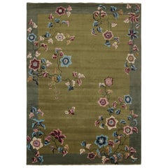 Rug & Kilim’s Chinese Style Art Deco rug in Green with Colorful Florals