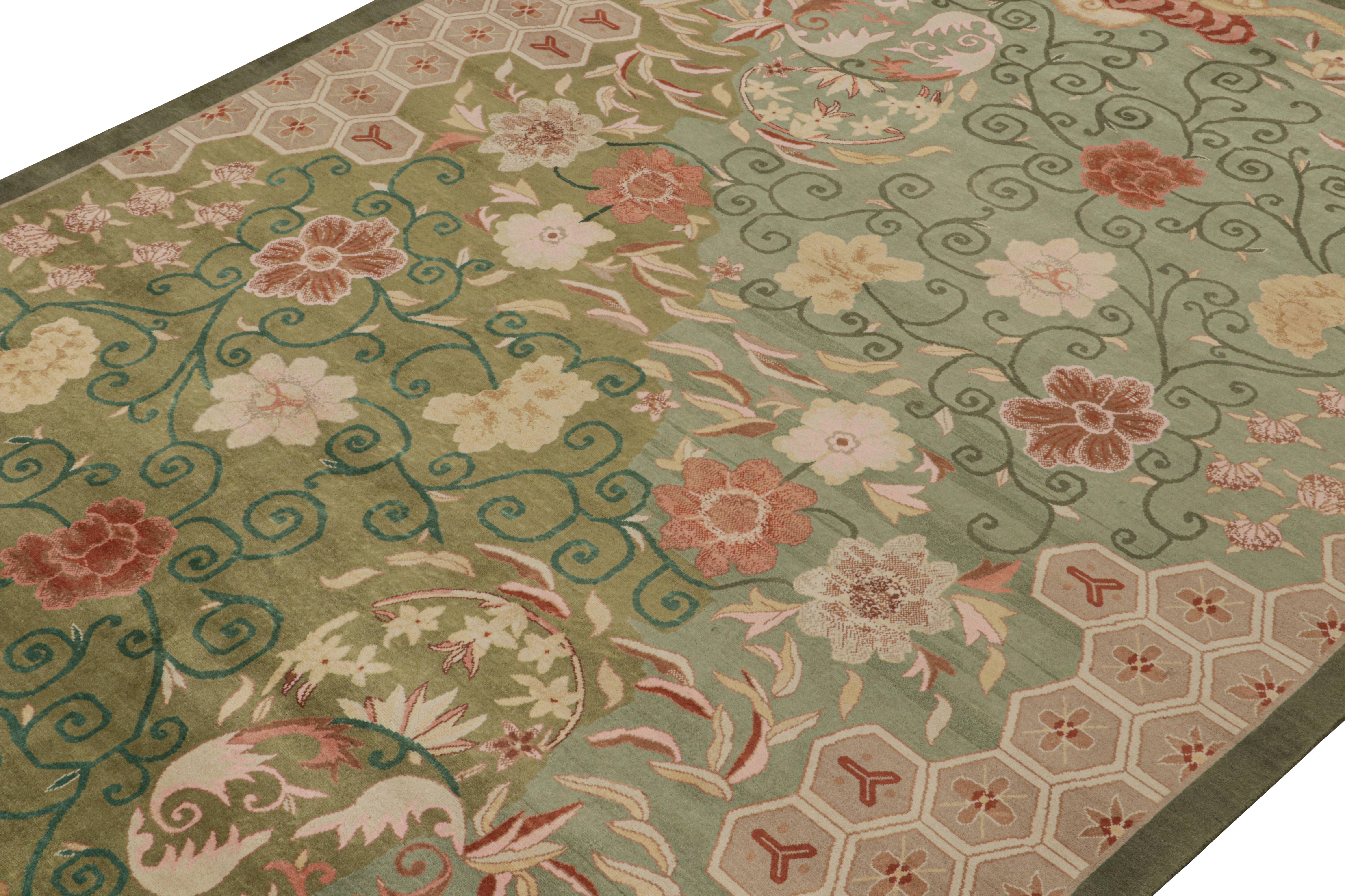 This 10x14 ode to Chinese Art Deco rugs is the next addition to Rug & Kilim’s newly inspired Deco Collection. Hand-knotted in wool.

Further on the Design: 

This piece highlights the Deco style of the 1920s and reimagines it with new possibilities