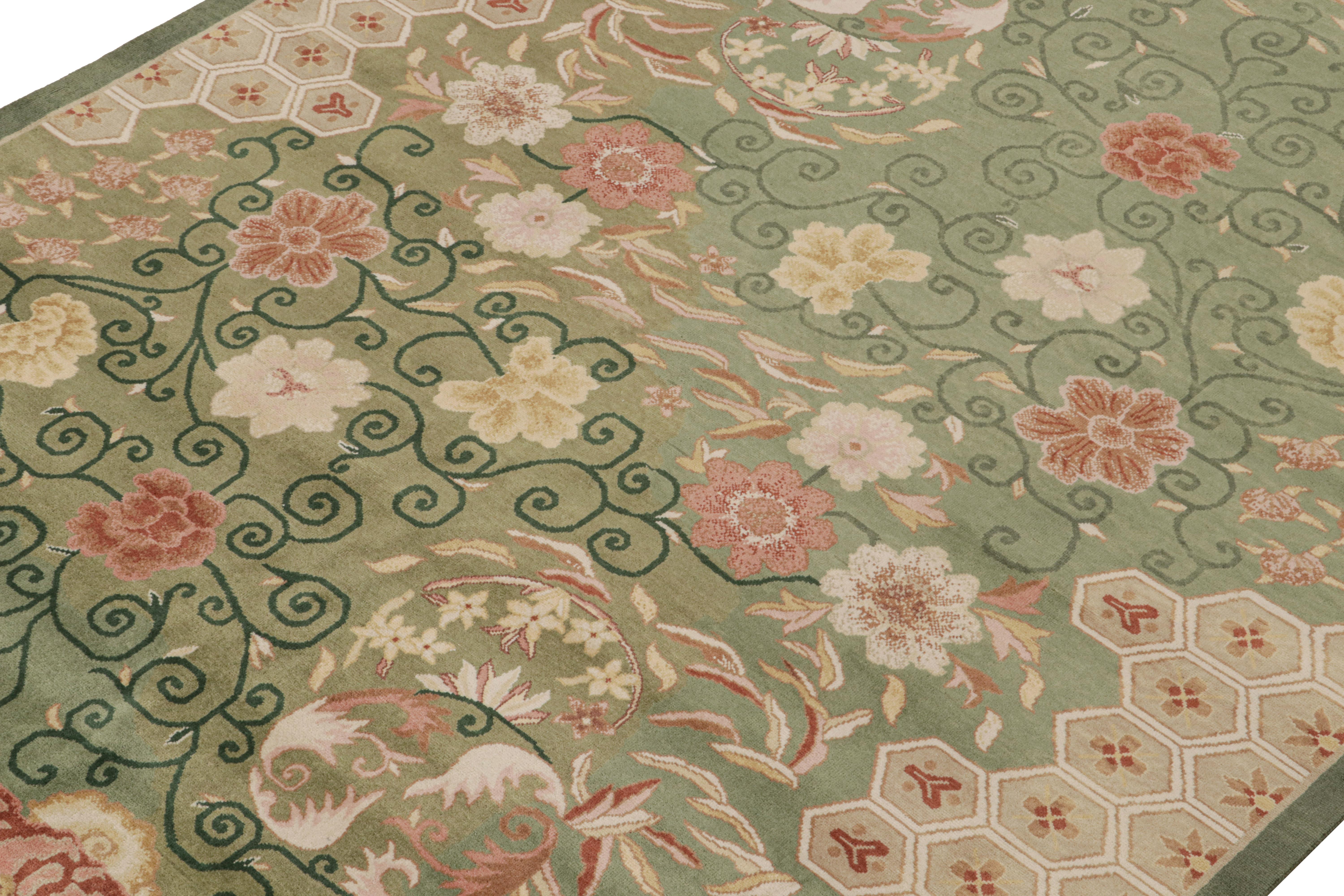 This 8x10 ode to Chinese Art Deco rugs is the next addition to Rug & Kilim’s newly inspired Deco Collection. Hand-knotted in wool.

Further on the Design: 

This piece highlights the Deco style of the 1920s and reimagines it with new possibilities