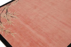 Rug & Kilim’s Chinese Style Art Deco Rug in Pink & Black with Floral Patterns