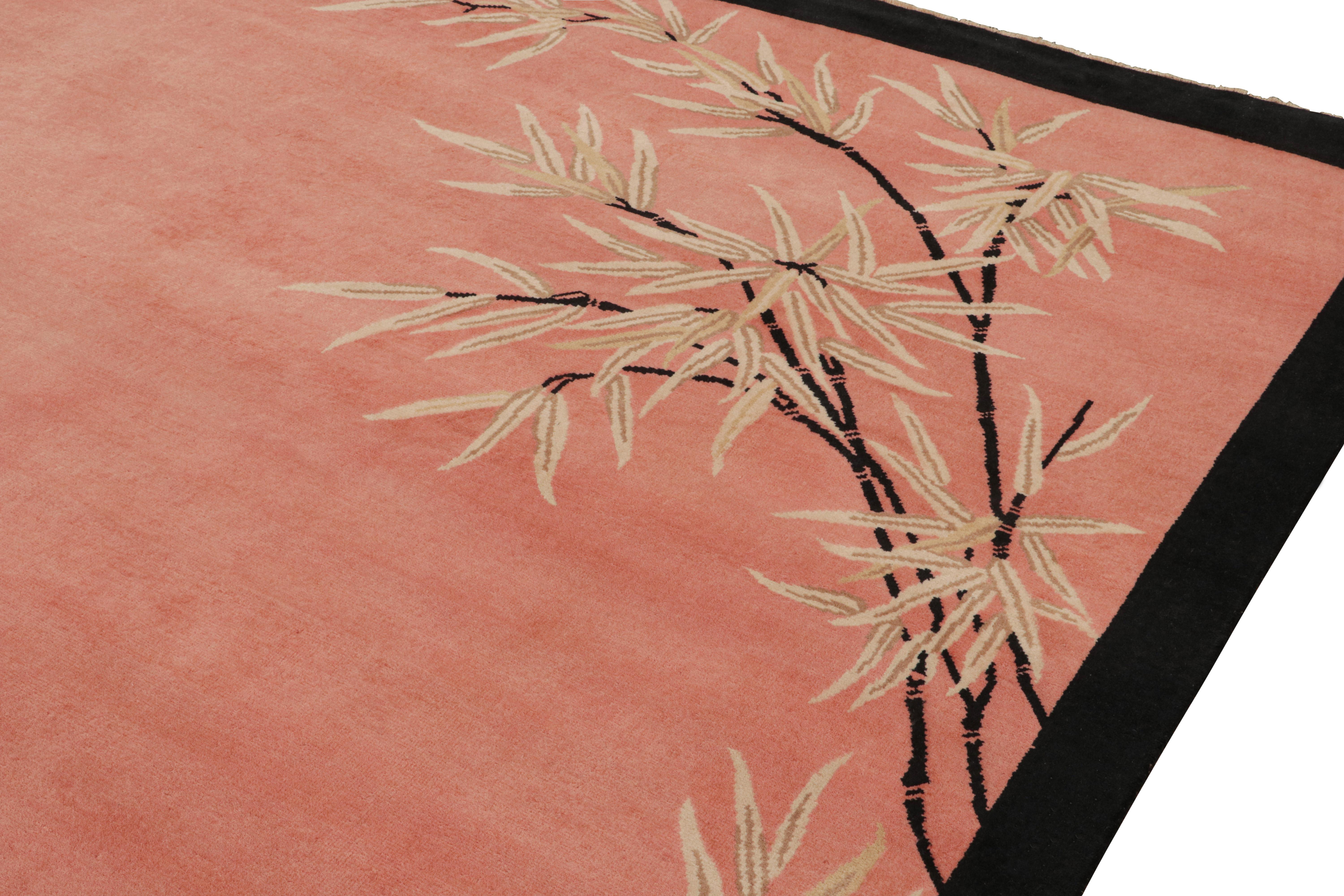Rug & Kilim’s Chinese Style Art Deco Rug in Pink & Black with Floral Patterns In New Condition For Sale In Long Island City, NY