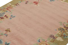 Tappeto Rug & Kilim in stile cinese Art Deco in rosa e verde con fiori colorati