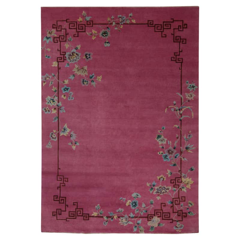 Rug and Kilim's Chinese Art Deco Style Rug in Pink with Floral Patterns ...