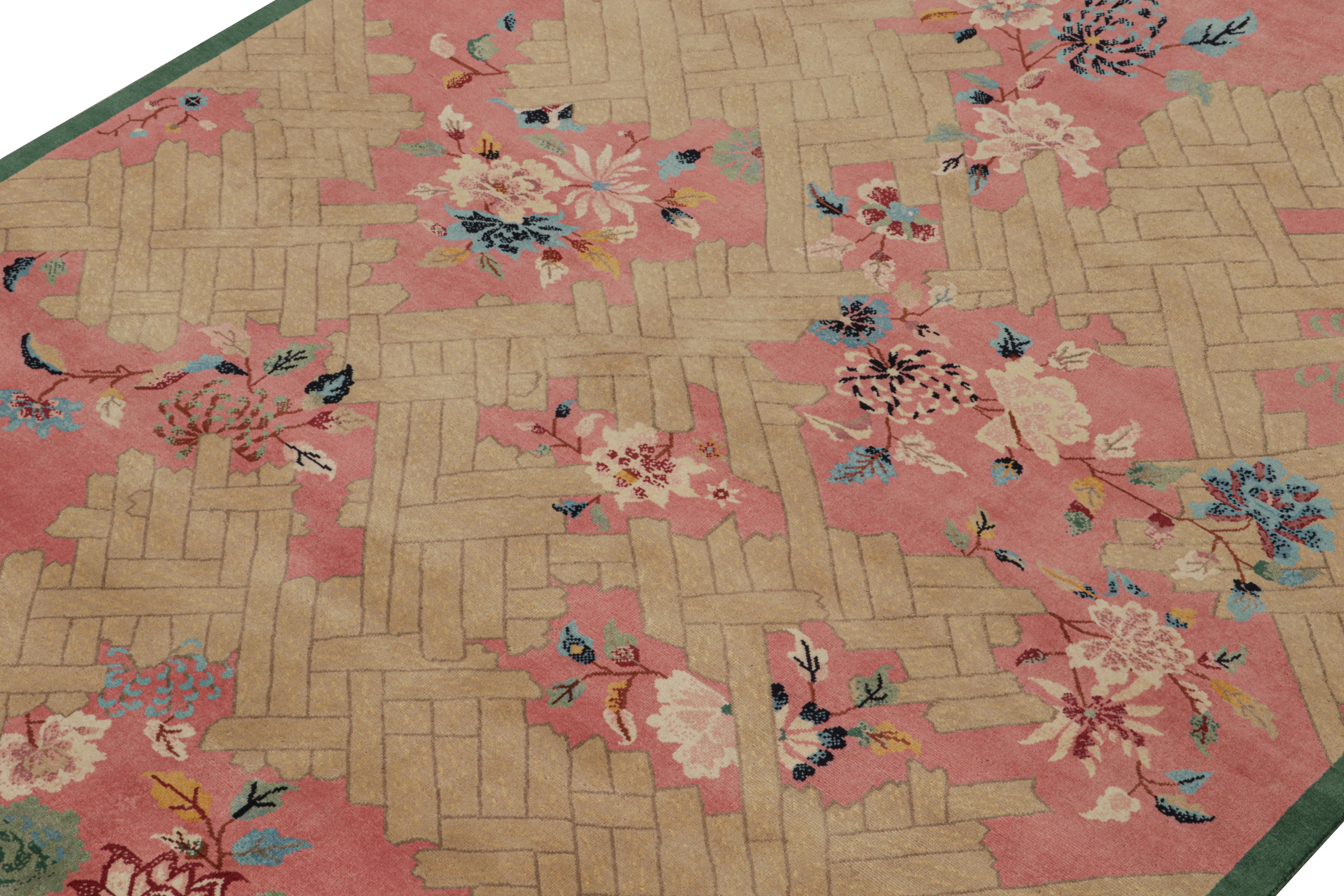This 8x10 ode to Chinese Art Deco rugs is the next addition to Rug & Kilim’s newly inspired Deco Collection. Hand-knotted in wool.

Further on the Design: 

This piece boasts the Deco style of the 1920s in a confluence of floral design with brown