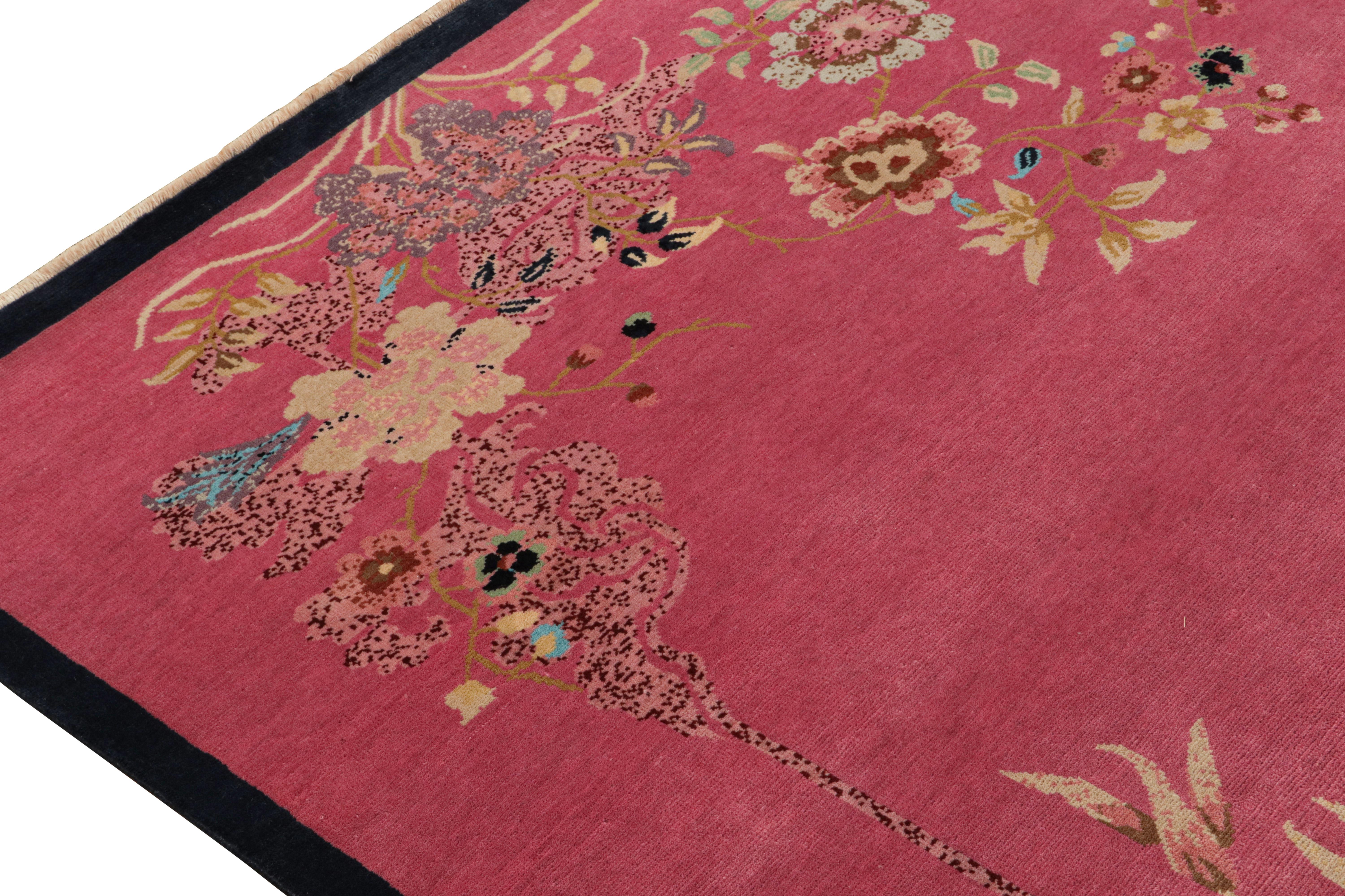 Rug & Kilim’s Chinese Style Art Deco rug in Pink with Colorful Florals In New Condition For Sale In Long Island City, NY